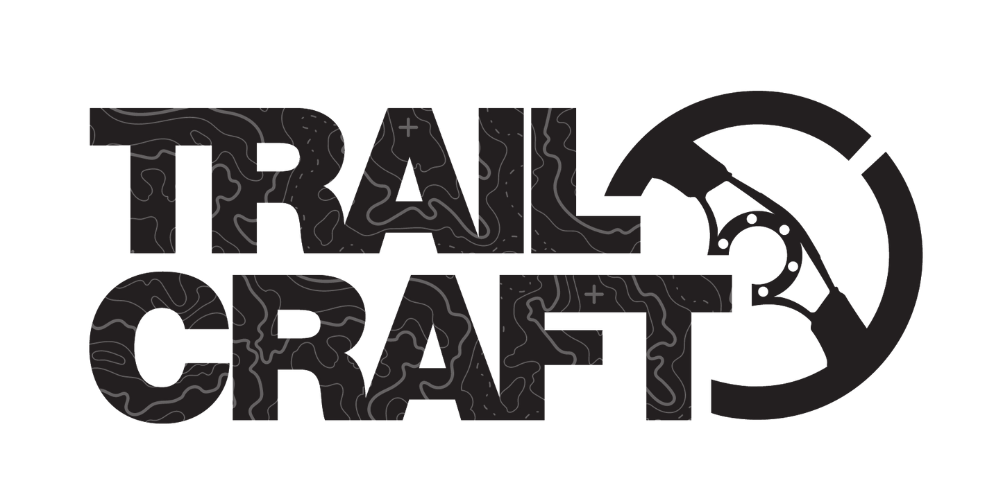 Trail Craft logo with a stylized mountain bike wheel on a white background